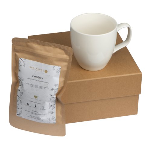 Mehrfarbiges Tee-Geschenkset mit Tasse und Verpackung.