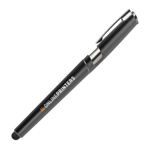 Dunkler Rollerball aus Metall mit Touchfunktion und Clip.