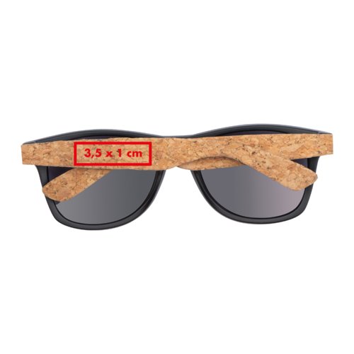 Sonnenbrille mit Kunststoffrahmen und Bgeln aus Kork.