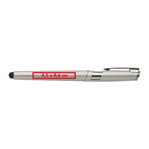 Silberner Metall-Rollerball mit Touchfunktion und Kappe.