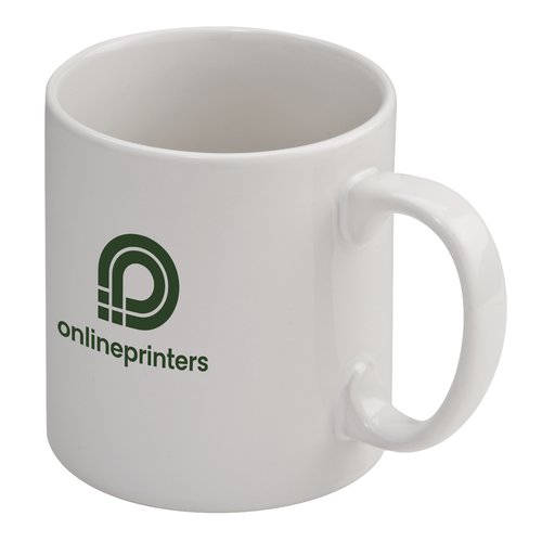 Weie Keramiktasse mit Henkel.