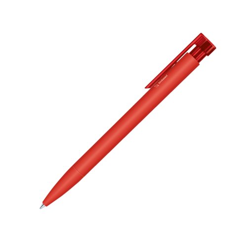 Roter Bio-Kunststoff-Kugelschreiber mit Clip und Druckmechanik.