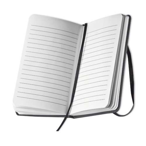 Schwarzes Notizbuch mit Lesezeichenband.