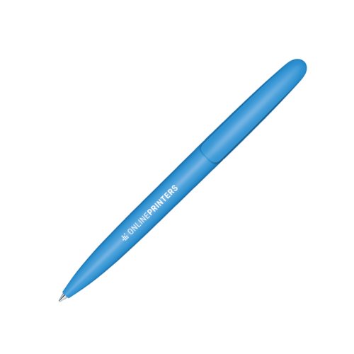 Blauer Kunststoff-Kugelschreiber mit Drehmechanismus.