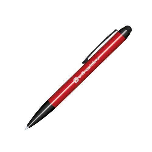 Roter Drehkugelschreiber aus Kunststoff mit Touchpad-Stift und Clip.