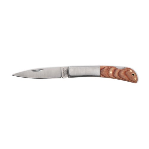 Braunes Holz-Klappmesser mit Edelstahlklinge.