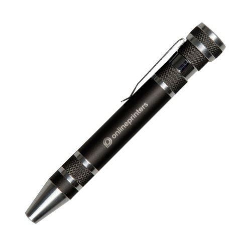 Schwarzes Metall Schraubendreher-Set mit verschiedenen Aufstzen.