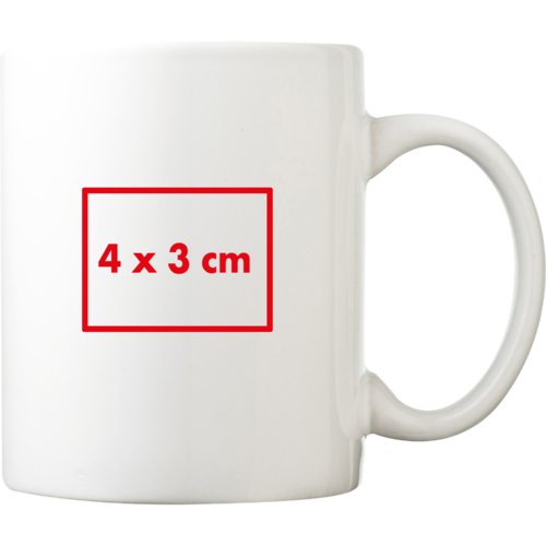 Weie Keramiktasse mit Henkel.