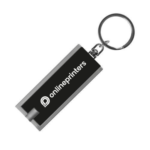 Schwarzer Schlsselanhnger aus Kunststoff mit LED-Licht und Metallring.