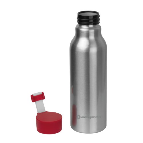 Rote Aluminium-Trinkflasche mit Schraubverschluss.