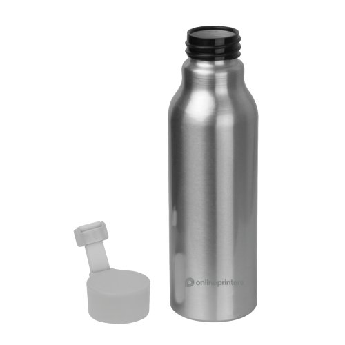 Graue Aluminium-Trinkflasche mit Schraubverschluss.