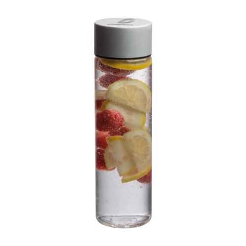Transparente Tritan-Trinkflasche mit Schraubverschluss.