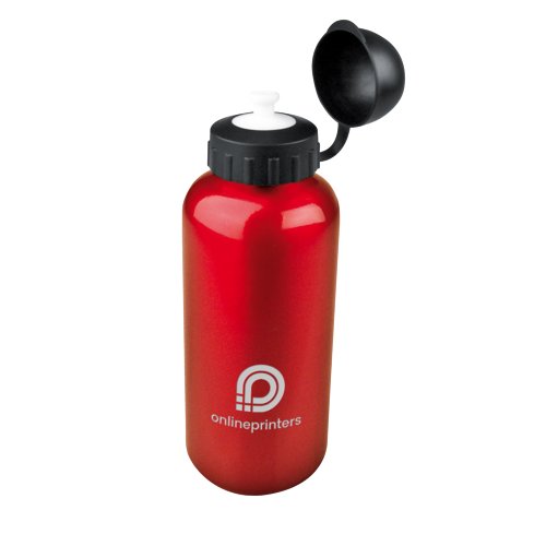Rote Metall-Trinkflasche mit Schraubverschluss.