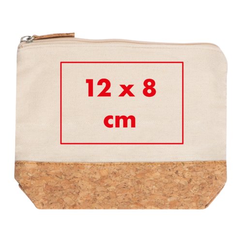Helle Kosmetiktasche aus Baumwolle mit Korkboden und Reiverschluss.