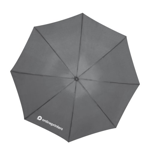 Grauer Stoff-Regenschirm, winddicht und mit Automatik.