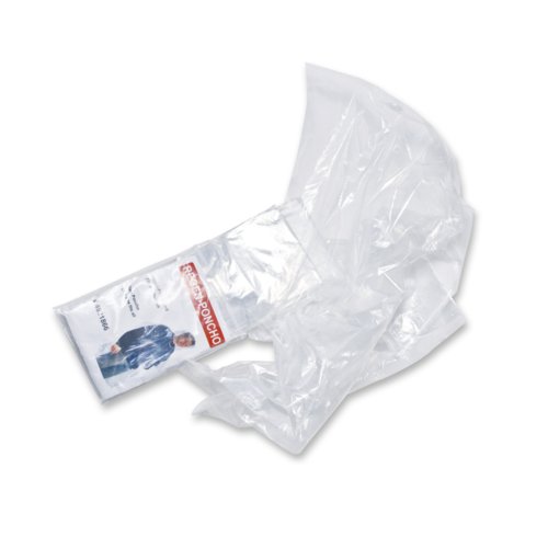 Transparenter Poncho aus Kunststoff.