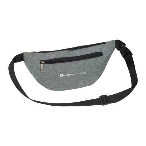 Graue Grteltasche mit verstellbarem Gurt und Reiverschluss.