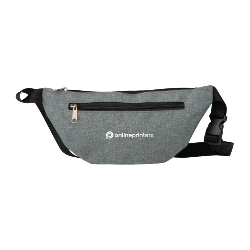 Graue Grteltasche mit Reiverschluss und verstellbarem Gurt.