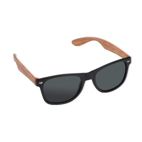 Beige Sonnenbrille mit dunklen Glsern und Rahmen.
