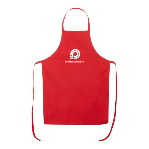 Rote Baumwollsch�rze mit verstellbarem Nackenband und langen Bindeb�ndern.