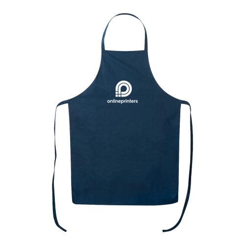 Dunkelblaue Baumwollsch�rze mit Nackenband und langen Bindeb�ndern.