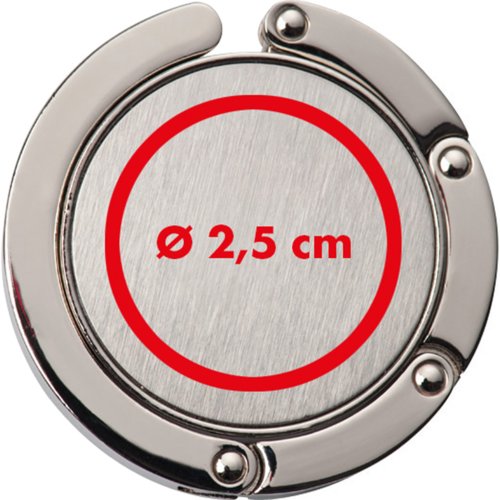 Silberner Metall-Handtaschenhalter mit Aufhngevorrichtung.