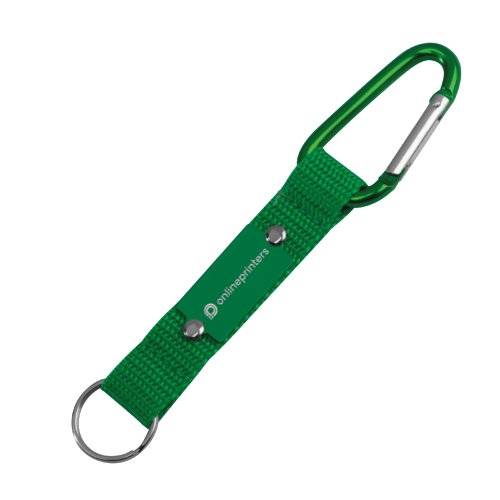 Grner Schlsselanhnger aus Stoff mit Karabiner und Schlsselring.