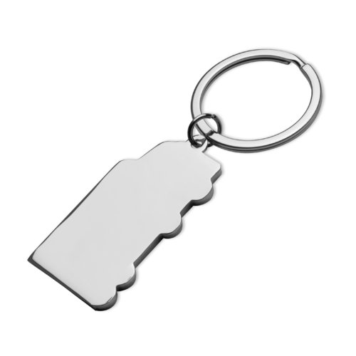 Grauer Metall-Schlsselanhnger mit Muster und Schlsselring.