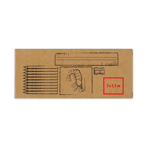 Zeichenset mit Stiften und Spitzer in Kartonverpackung.