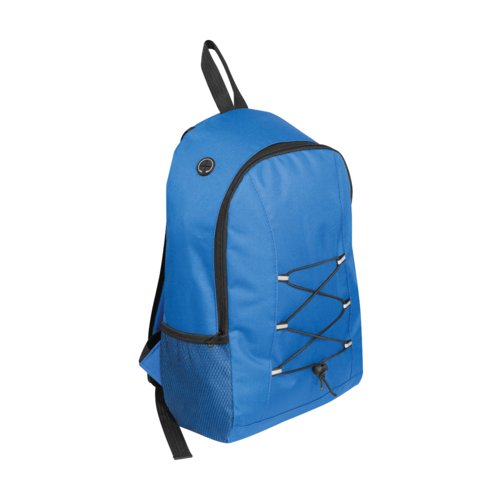Blauer Rucksack mit verstellbaren Tr�gern und elastischen Kordeln.
