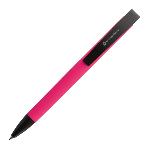 Pinkfarbener Kugelschreiber aus Kunststoff mit Clip.