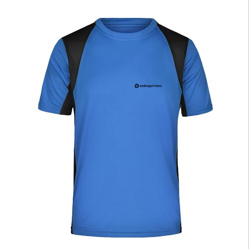 Blaues Funktionsshirt aus Polyester f�r Herren mit kurzen �rmeln.