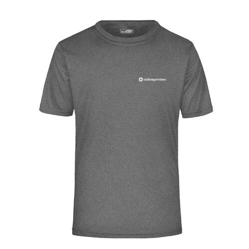 Dunkelgrau meliertes Polyester T-Shirt mit kurzen �rmeln.