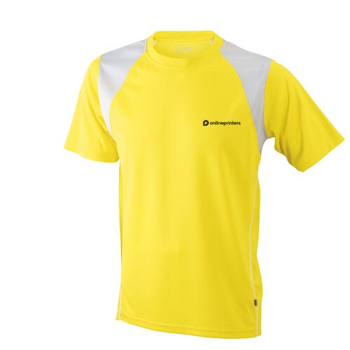 Gelbes Herren-Laufshirt aus Polyester mit kurzen �rmeln.