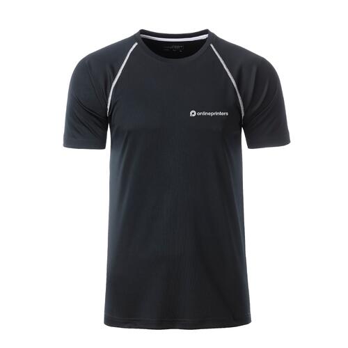 Schwarz-wei�es Polyester T-Shirt f�r Herren mit kurzen �rmeln.