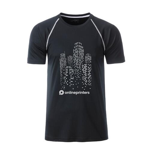 Schwarz-wei�es Sport-T-Shirt aus Polyester f�r Herren mit kurzen �rmeln.
