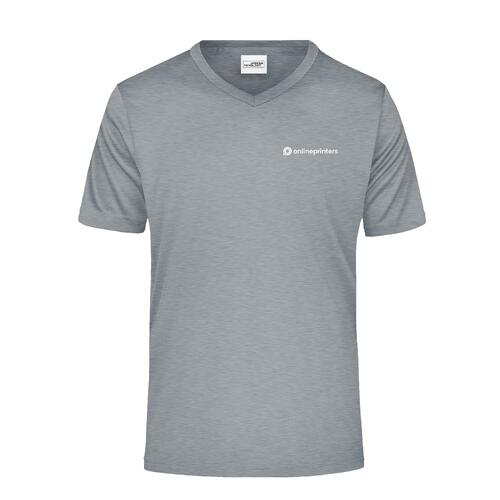 Grau meliertes Polyester V-Shirt f�r Herren.