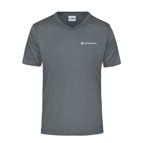 Dunkelgrau meliertes Polyester V-Shirt.