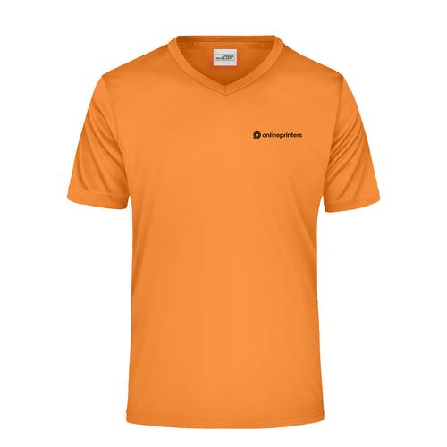 Oranges Polyester V-Shirt f�r Herren mit kurzen �rmeln.
