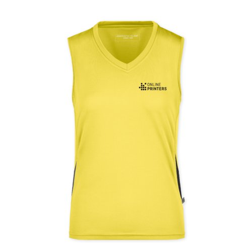 Gelbes Polyester-Tanktop fr Damen mit V-Ausschnitt.