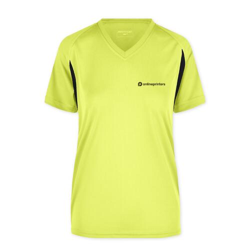 Neongelbes Funktionsshirt aus Polyester f�r Damen mit V-Ausschnitt.