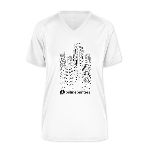 Weisses Polyester Funktionsshirt f�r Damen mit V-Ausschnitt.