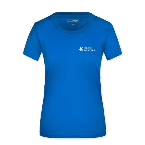 Royalblaue Damen T-Shirts aus Polyester mit kurzen rmeln.