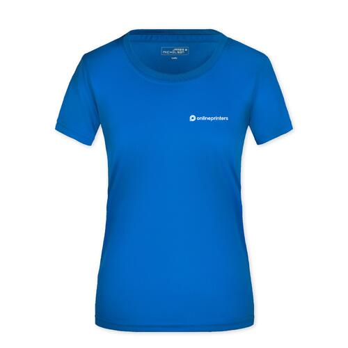 Royalblaue Damen T-Shirts aus Polyester mit kurzen �rmeln.