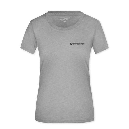 Grau meliertes Polyester T-Shirt f�r Damen mit kurzen �rmeln.