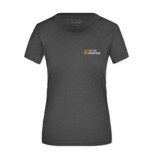 Dunkelgrau meliertes Polyester Damen T-Shirt mit kurzen rmeln.