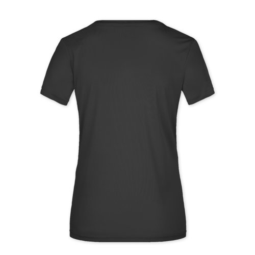 Schwarzes Damen-T-Shirt aus Polyester mit kurzen rmeln.