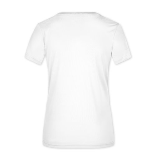 Weies Polyester T-Shirt fr Damen mit kurzen rmeln.