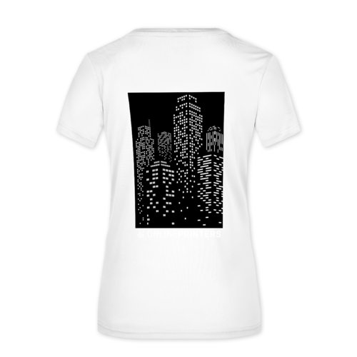 Weies Polyester T-Shirt fr Damen mit kurzen rmeln.