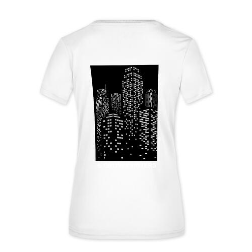 Wei�es Polyester T-Shirt f�r Damen mit kurzen �rmeln.